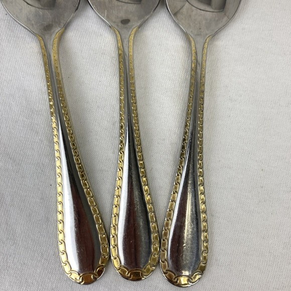 3 Retroneu GOLD ACCENT Chain 6”Spoons 18/8 Korea Stainless Flatware-GreatQuality - Picture 3 of 11